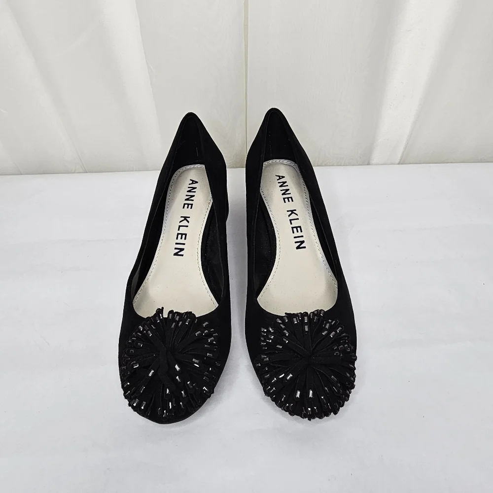 Anne Klein Holly Black Fringe Toe Block Heels Size 7.5 - Picture 3 of 10